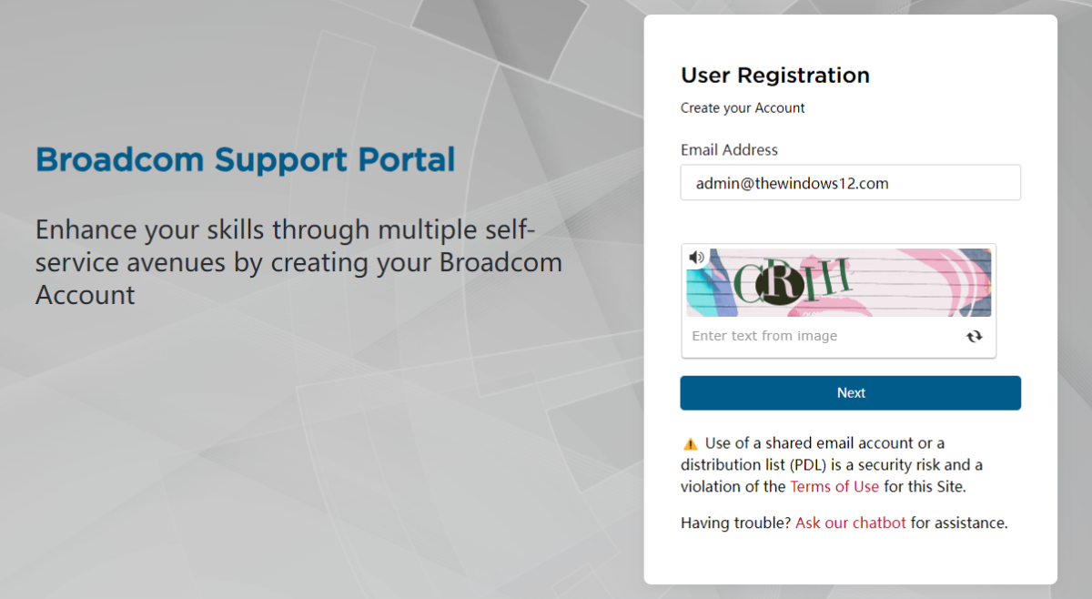 register Broadcom account