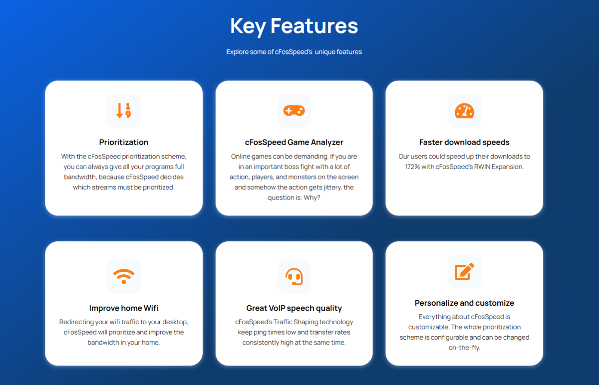 cFosSpeed key features